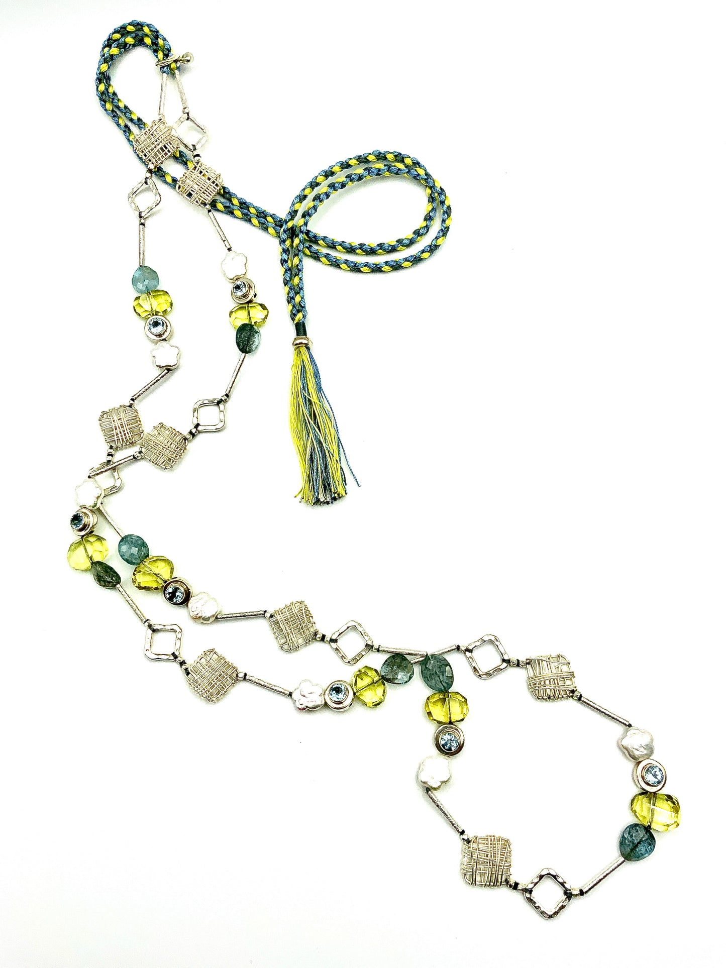 # 37 Lemon Quartz Faceted Nuggets & Aquamarine Ovals, Blue Topaz , Sterling Silver tubes