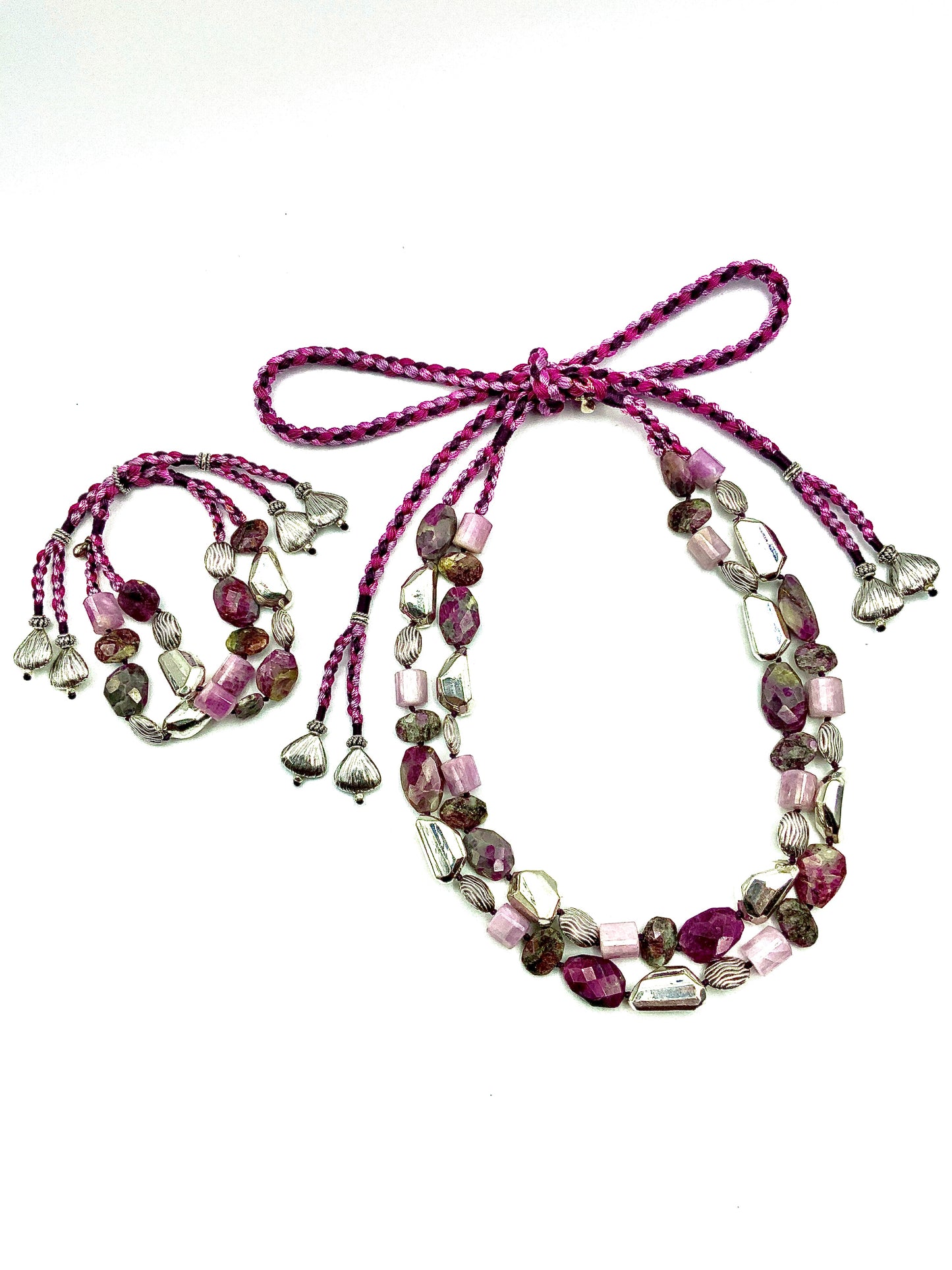 # 17 Kunzite , Ruby , Zoisite & Sterling Silver Necklace & Bracelet